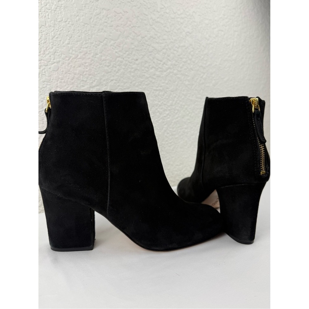 Nine West Genevieve | Black Suede Gold Zip Block Heel Booties | Size 8M